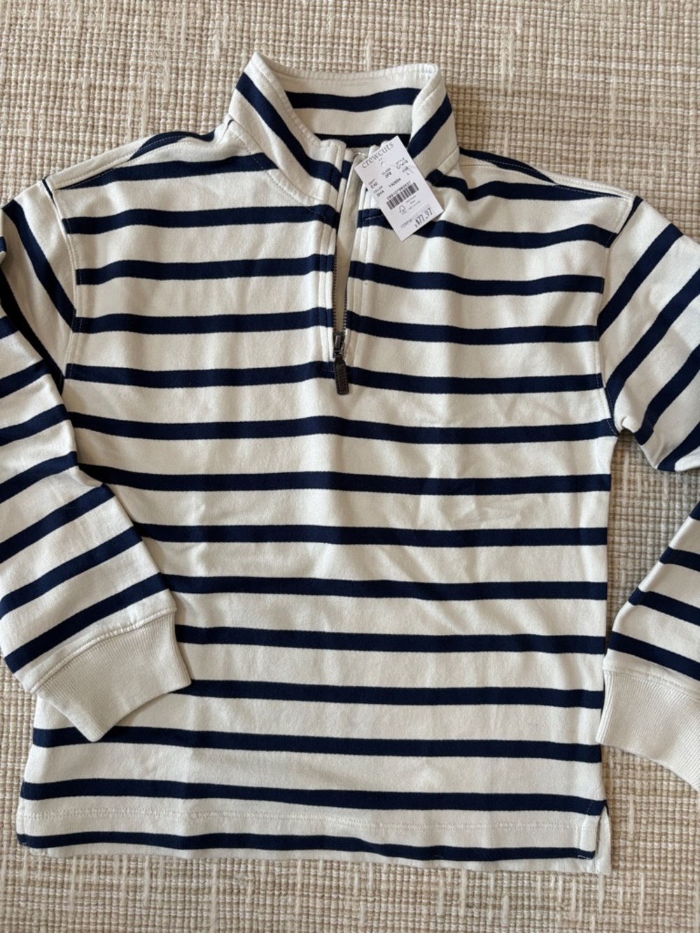 J. Crew Factory Navy & White Striped Quarter-Zip Pullover